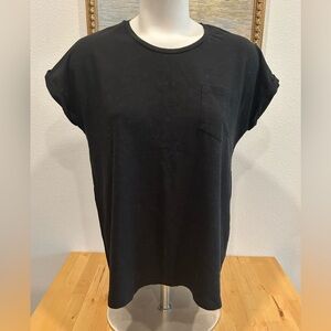 Max Studio ‘Favorite Tee’ Black T-Shirt with Pocket Stretch Sz Large